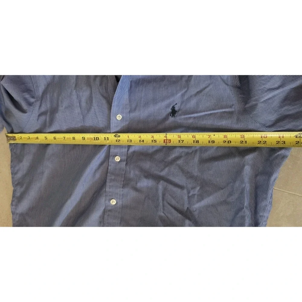 Polo Ralph Lauren Blue Stripe Shirt Classic Preppy Old Money SZ 16 34/35 Coastal